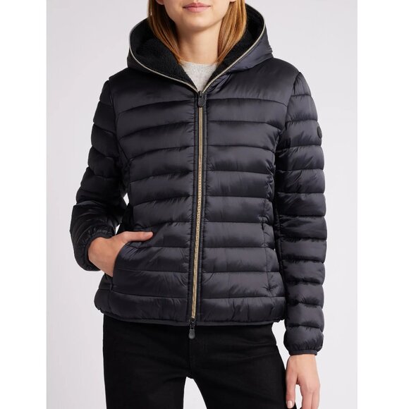 NWT Save The Duck Elvira Quilted Water-Repellent Hooded Puffer Jacket – Black - Picture 1 of 16